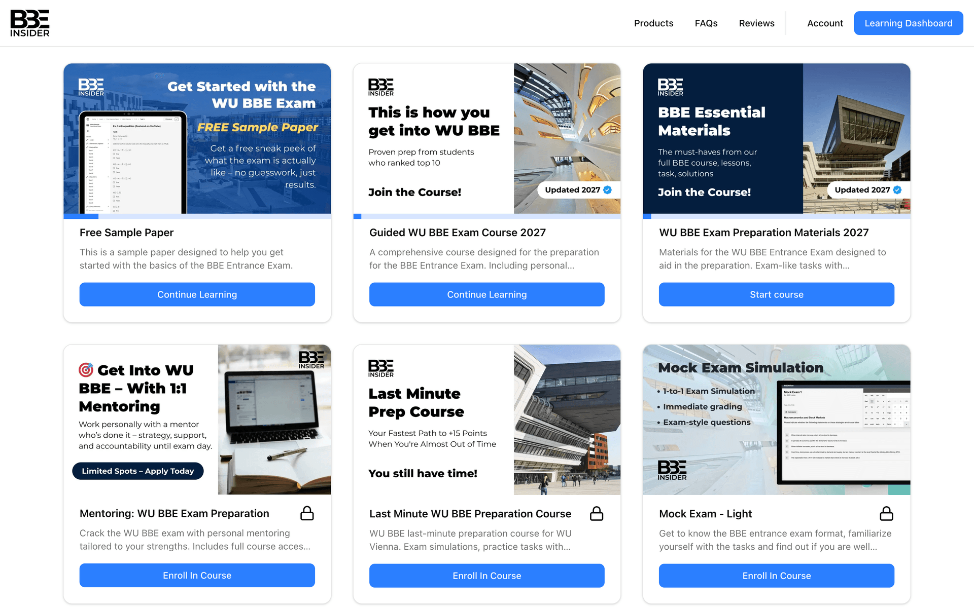 Course dashboard with topics and progress